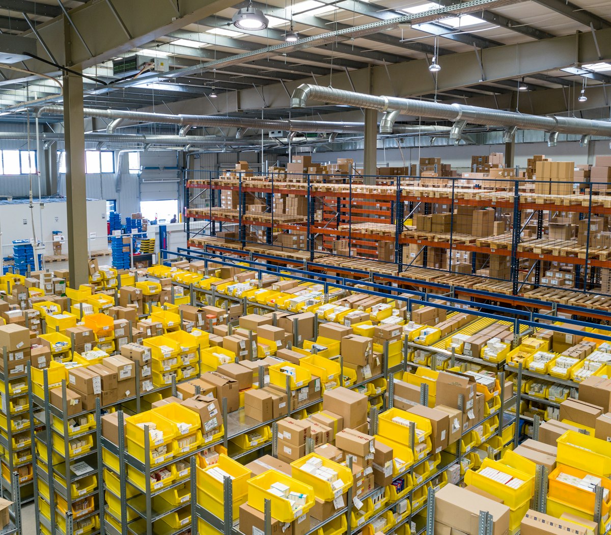 Logistics warehouse operations with packed goods